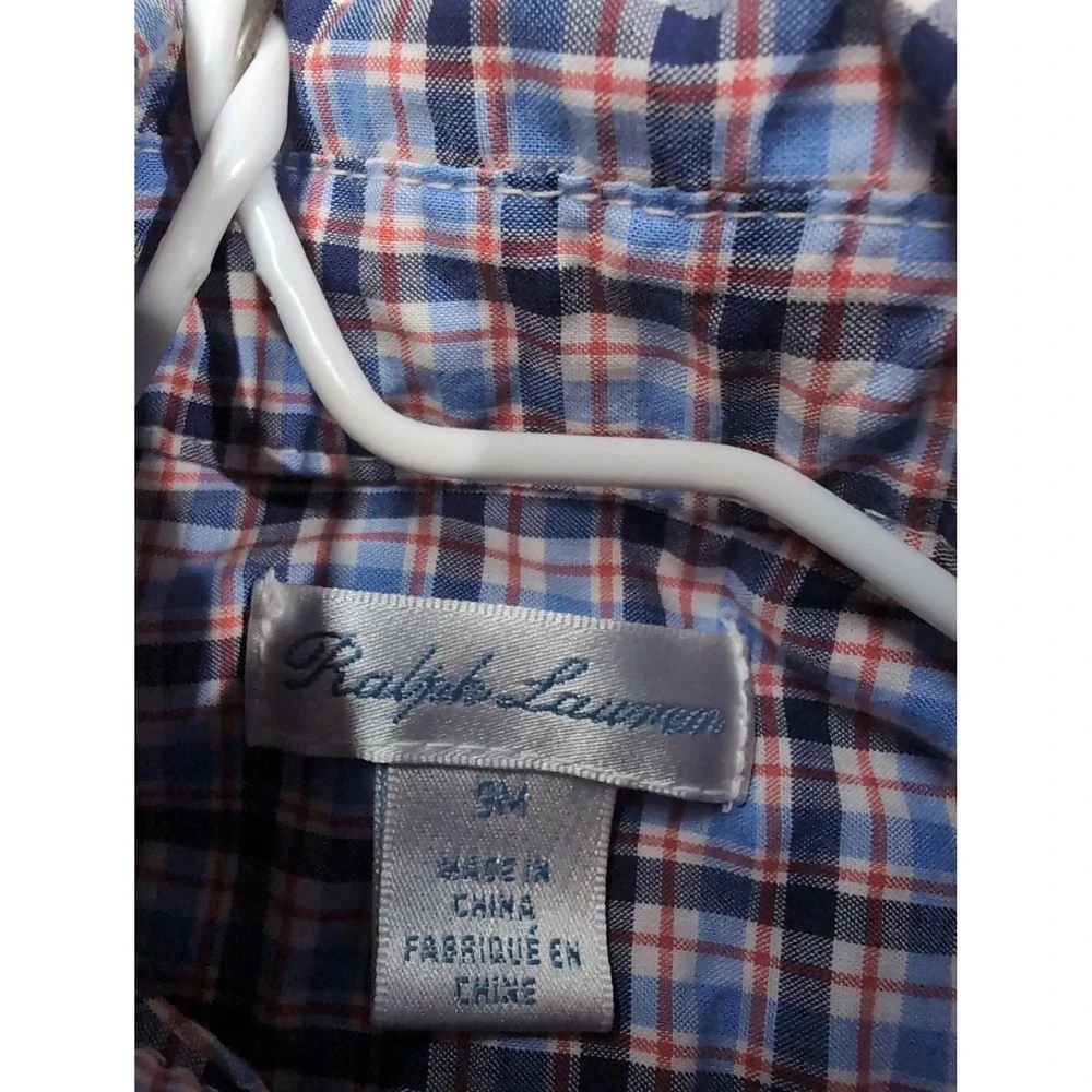 Ralph Lauren‎ Kids Blue Orange Plaid Long Sleeve Button Down Shirt 9M Infant